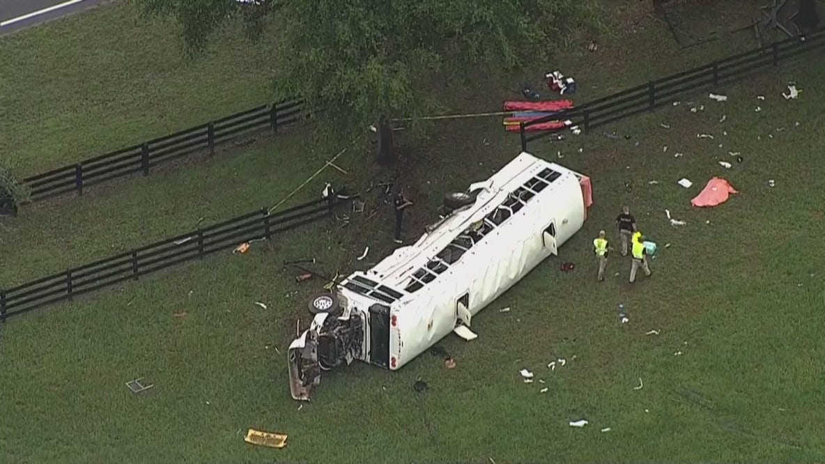 Aerials: Bus carrying workers overturns, killing 8